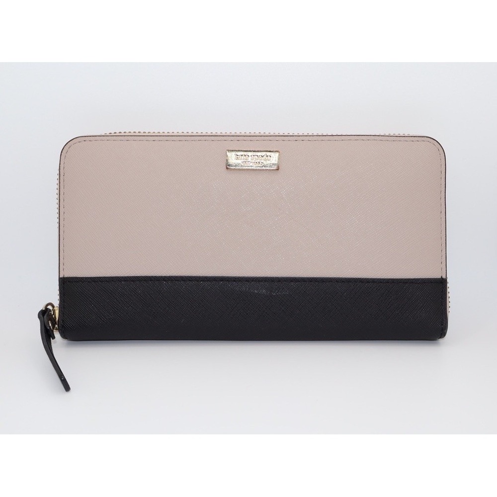 Kate Spade New York Saffiano Leather Zip Around Wallet Pink Black Colorblock